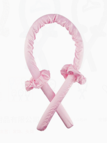 Golden Rose Heatless Curls – 6-Piece Pink Satin Set (Rod, Clips, Scrunchies, Comb & Bonnet)